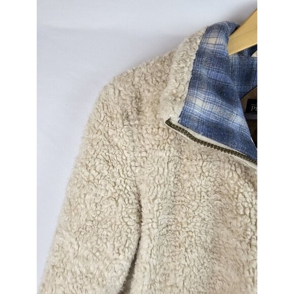 Pendleton Women's Jacket Size Small Beige Sherpa Blue Plaid Coat Full Zip - Picture 3 of 14